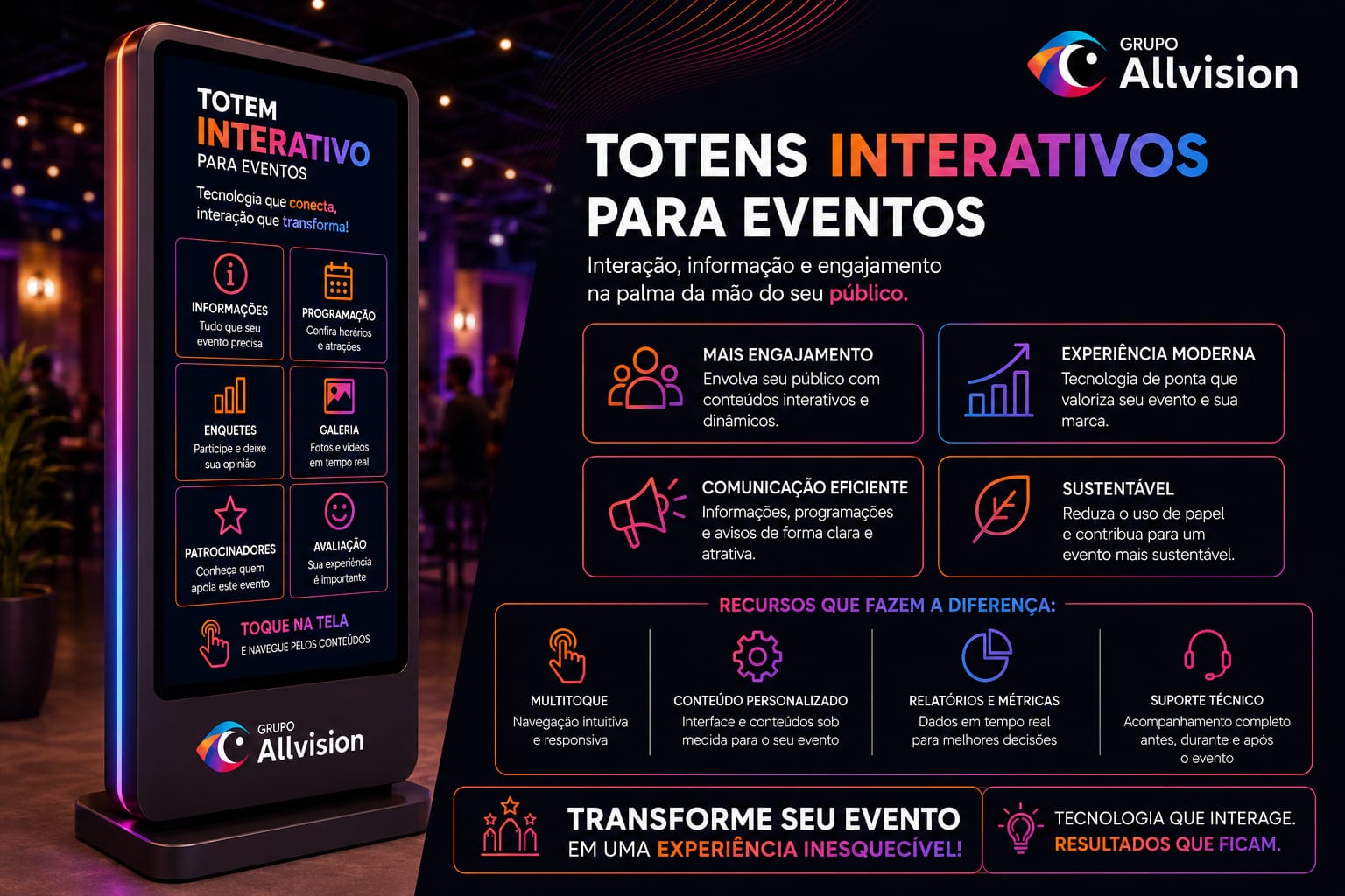 Aluguel de de Totem Touch Screen Digital com Tela de Alta Definição em Curitiba, Londrina, Maringá 2026
