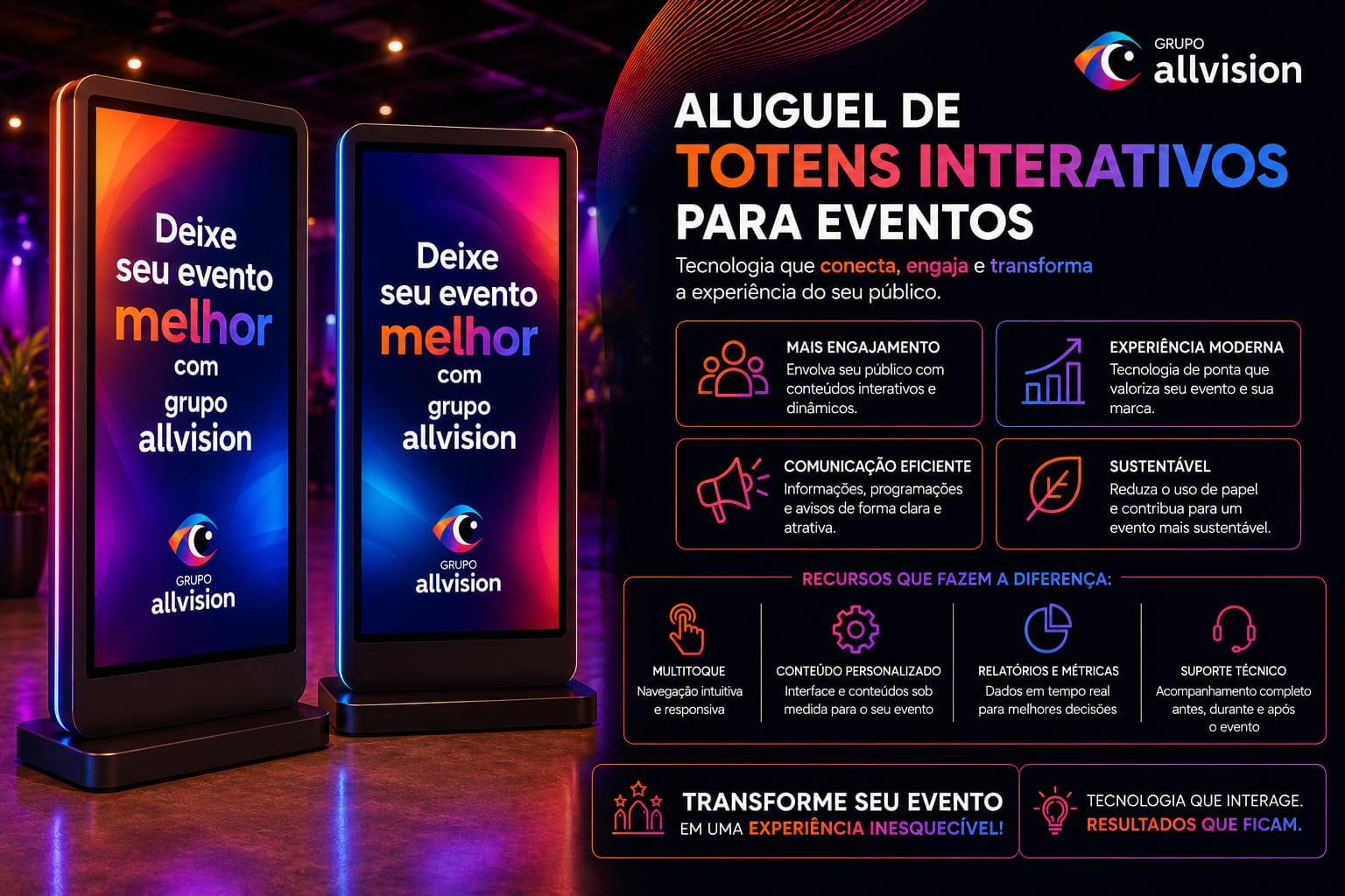 Aluguel de de Totem Touch Screen Digital com Tela de Alta Definição em Curitiba, Londrina, Maringá 2026